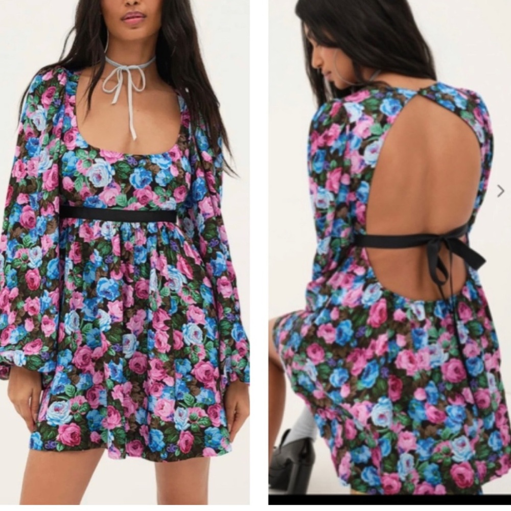 For Love & Lemons X Victoria’s Secret Black Pink Floral Satin Maggie Dress NWT S